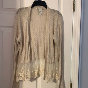 NEW! Cream colored sweater with lace